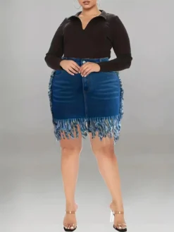 Summer Plus Size Stretch Tassel Skirt -Plus Size Dresses Shop 5009bbd2f4c2235c