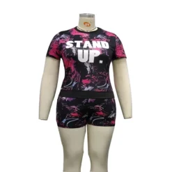 Women's Summer Trend Letter Print Plus Size Short Sleeve T-Shirt Shorts Two Piece Set -Plus Size Dresses Shop 504fd812f29b9ba7