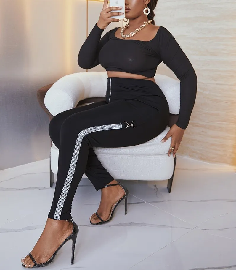 Plus Size Women Diamond Tape Slim Pants 8 Plus Size Women Diamond Tape Slim Pants - Image 6