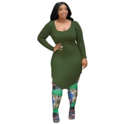 Autumn/Winter Plus Size Ladies Sexy U-Neck Solid High Waist Drawstring Irregular Dress For Women -Plus Size Dresses Shop 50c80e4a6d96b852