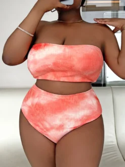 Sexy Plus Size Orange Tie Dye Strapless High Waist Bikini 11 Sexy Plus Size Orange Tie Dye Strapless High Waist Bikini -Plus Size Dresses Shop 50da33fef0921bcf