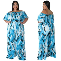 Women Print Off Shoulder Backless Pleated Loose Jumpsuit -Plus Size Dresses Shop 50e28aa65982e911