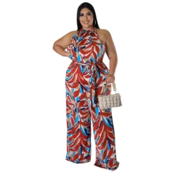 Plus Size Women's Fashion Holidays Casual Print Multicolor Jumpsuit -Plus Size Dresses Shop 50eceb9a3341d28a