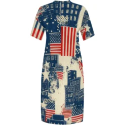 Women's Printed V-Neck Short-Sleeved Loose Pocket Dress -Plus Size Dresses Shop 510c77aa3be044ab