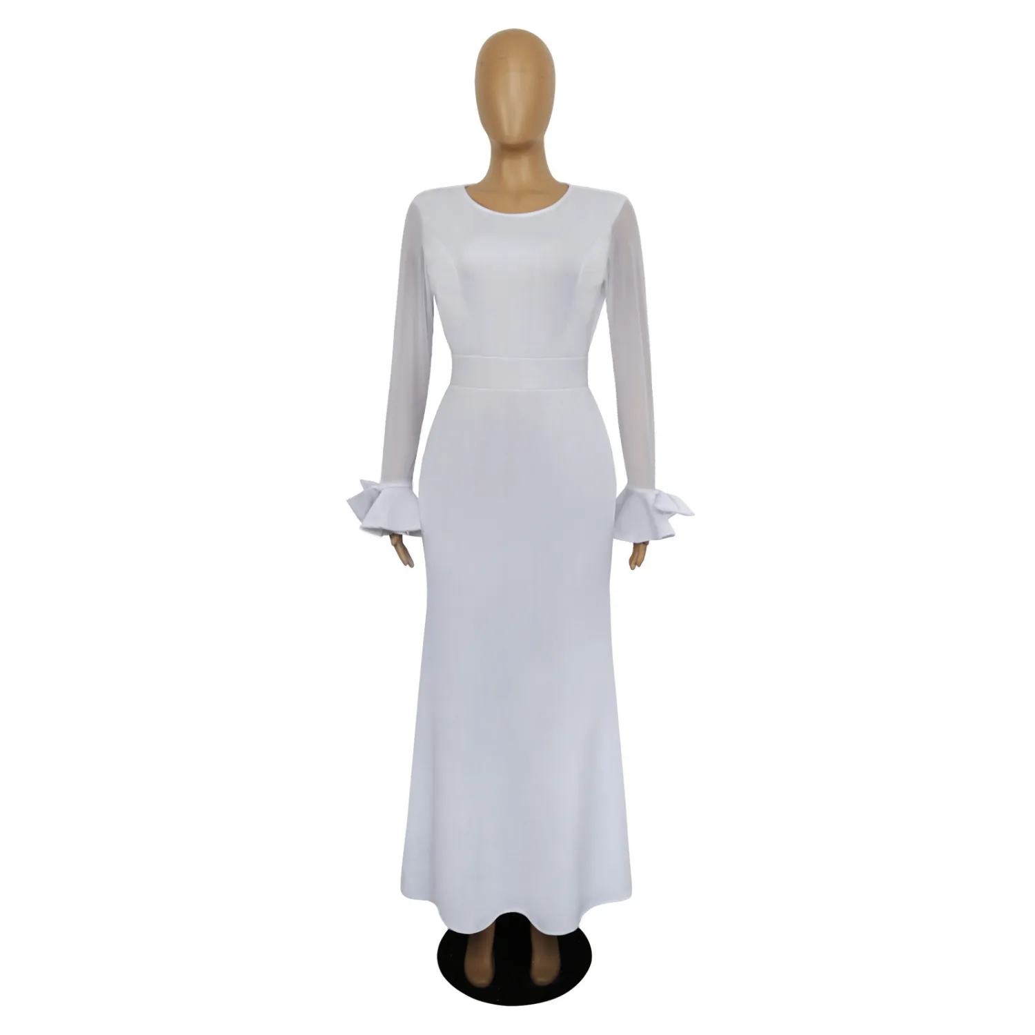 Women's Round Neck Long Sleeve Mesh Patchwork Maxi Dress Solid Plus Size Dress 15 Women's Round Neck Long Sleeve Mesh Patchwork Maxi Dress Solid Plus Size Dress - Image 13