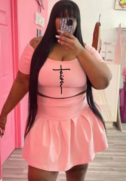 Fashion Casual Sport Print Short Sleeve Two-Piece Plus Size Women'S Skirt Set -Plus Size Dresses Shop 5181653721731464