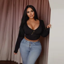 Plus Size Women Black Basic Stretch Long Sleeve T-Shirt -Plus Size Dresses Shop 51a6fe158c54aabb