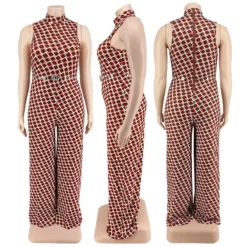 Plus Size Women Clothes Elegant Plaid Stand Collar Sleeveless Wide Leg Jumpsuit -Plus Size Dresses Shop 527b7a787d521125