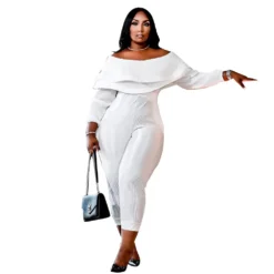 Women's Plus Size Loose Ruffle Off Shoulder Ribbed Jumpsuit -Plus Size Dresses Shop 52de06ae88e3c839