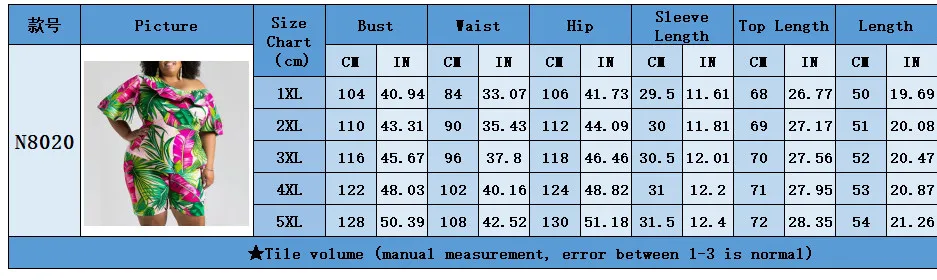 Summer Women's Sexy Fashion Print Ruffled Slash Shoulder Plus Size Two Piece Shorts Set 4 Summer Women's Sexy Fashion Print Ruffled Slash Shoulder Plus Size Two Piece Shorts Set - Image 2