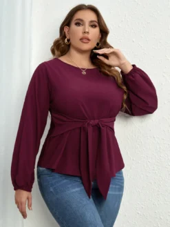 Autumn And Spring Women'S V-Neck Long-Sleeved Purple Shirt Tie Top -Plus Size Dresses Shop 540a13314a4d79de