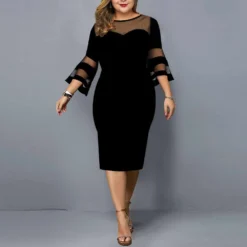 Mesh Patchwork Plus Size Women's Bodycon Dress -Plus Size Dresses Shop 541d861274638b1d