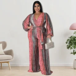 Plus Size Women's Clothing Fall V-Neck Long Sleeve Jumpsuit -Plus Size Dresses Shop 5424a9d217de1f7b