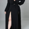 Women's Sexy Long Sleeve Slit Plus Size Dress