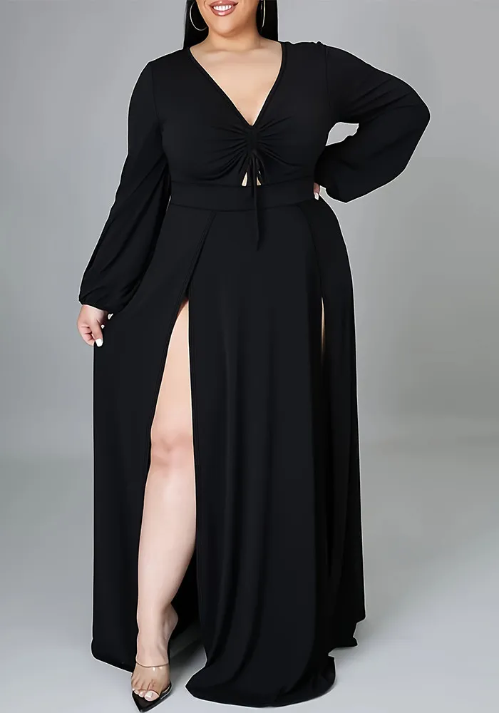 Women's Sexy Long Sleeve Slit Plus Size Dress 3 Women's Sexy Long Sleeve Slit Plus Size Dress
