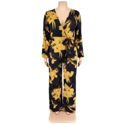 Plus Size Women Fall Print V-Neck Off Shoulder Jumpsuit -Plus Size Dresses Shop 54474516d6699a0f