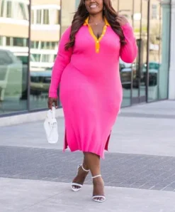 V Neck Sexy Slit Plus Size Dress -Plus Size Dresses Shop 5473b1d01d263a8f