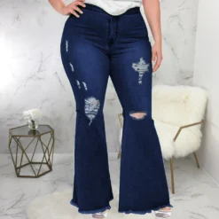 Trendy Slim Wide Leg Ripped Plus Size Bell Bottom Denim Pants -Plus Size Dresses Shop 54a0ebf4bbe5b7ad