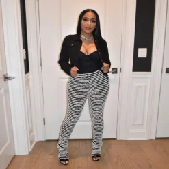 Plus Size WomenKnitting Stripe High Waist Trousers -Plus Size Dresses Shop 54d4ee3ee09b580f