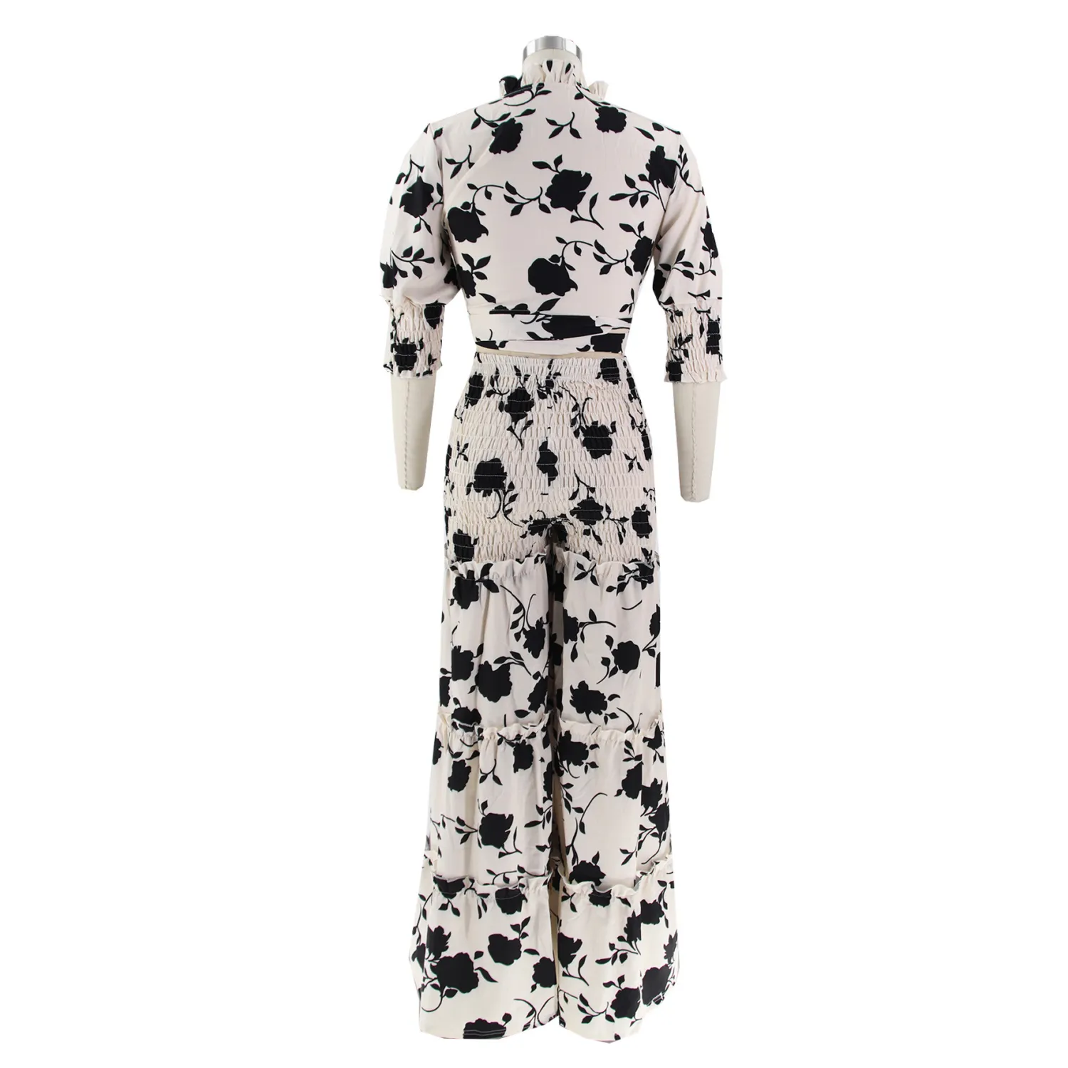 Women's Lace-Up Printed Two-Piece Suit Wide Leg Pants Plus Size 19 Women's Lace-Up Printed Two-Piece Suit Wide Leg Pants Plus Size - Image 17