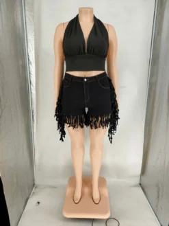 Plus Size Women's Sexy Fringe Denim Shorts -Plus Size Dresses Shop 553860b3ffd373b8