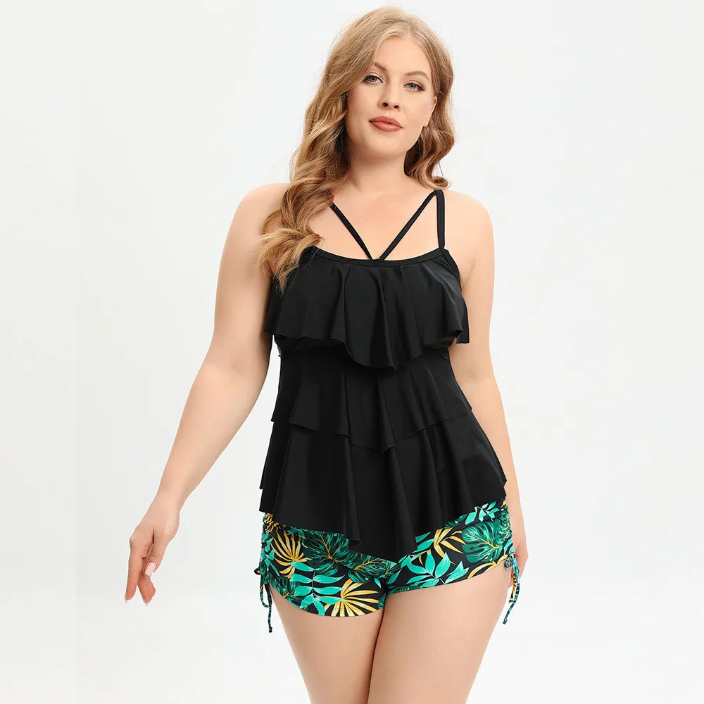 Plus Size Swimsuit Women'S Ruffle Two Pieces Swimming Top And Shorts Two Piece Set 15 Plus Size Swimsuit Women'S Ruffle Two Pieces Swimming Top And Shorts Two Piece Set - Image 13