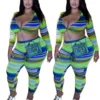 Plus Size Women Sexy Printed Striped Long Sleeve Top And Pants Two-piece Set 1 Plus Size Women Sexy Printed Striped Long Sleeve Top And Pants Two-piece Set -Plus Size Dresses Shop 55d3c0186115b537
