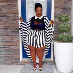 Plus Size Loose Two Piece Striped Printed Shorts Set -Plus Size Dresses Shop 5615b92315796f51