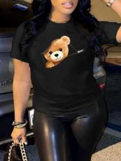 Women's Fashion Casual Plus Size Women's Graphic Print Round Neck Short Sleeve Plus Size T-Shirt -Plus Size Dresses Shop 5691ddf616241902