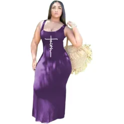 Fashion Women'S Solid Color Print Straps Long Dress Plus Size Dress -Plus Size Dresses Shop 56aed07c58aa396c