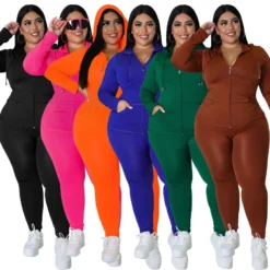 Plus Size Women's Solid Fall Hood Long Sleeve Pants Fashion Casual Set -Plus Size Dresses Shop 56d0cb7cde9be381