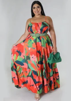 Summer Sexy Plus Size Women'S Fashion Print Strap Long Maxi Dress