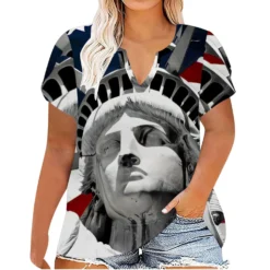 Plus Size Women Printed Summer Short Sleeve V-Neck T-Shirt -Plus Size Dresses Shop 56fc58c2aafeb6f6