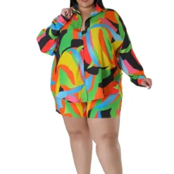 Spring Print Turndown Collar Plus Size Shirt Shorts Casual Ladies Two Piece Set -Plus Size Dresses Shop 5725a518dfdc7ebd