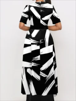 Plus Size Women Printed Patchwork Short Sleeve Round Neck Jumpsuit