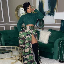 Plus Size Women Casual Camouflage Print Zip Slit Skirt -Plus Size Dresses Shop 5785aa7bb2023a34