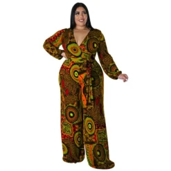 Plus Size Women Fall Print Long Sleeve Jumpsuit -Plus Size Dresses Shop 57d75f5858e5e9fe