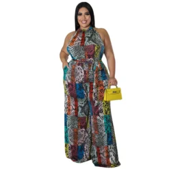 Plus Size Women's Fashion Holidays Casual Print Multicolor Jumpsuit -Plus Size Dresses Shop 5818c4a7c492b1a5
