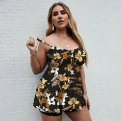 Plus Size Swimsuit Floral Print Two Pieces Women's High Waist Swimwear -Plus Size Dresses Shop 592be5a342bce67f