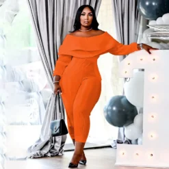 Women's Plus Size Loose Ruffle Off Shoulder Ribbed Jumpsuit -Plus Size Dresses Shop 59859d8d62ee2c5a