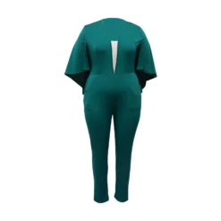 Plus Size Women Sexy Solid Bat Cape Sleeve V Neck Jumpsuit