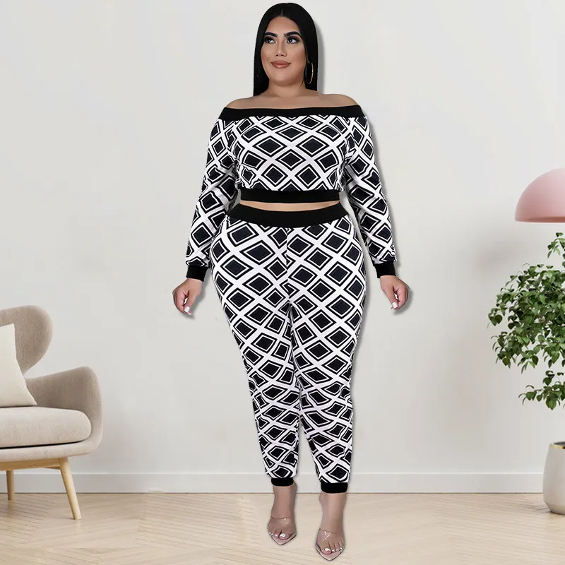 Plus Size Women'S Print Off Shoulder Top And Pants Two Piece Set 11 Plus Size Women'S Print Off Shoulder Top And Pants Two Piece Set - Image 9