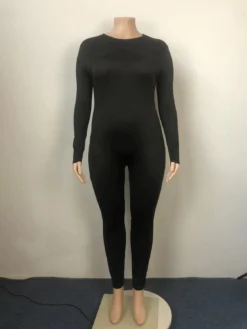 Plus Size Women Solid Round Neck Jumpsuit -Plus Size Dresses Shop 5abe92268ebf9fa7