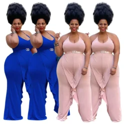 Plus Size Women's Solid Color Sexy Sling Ruffle Drape Jumpsuit -Plus Size Dresses Shop 5ae123779a88f158