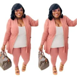 Spring Plus Size Fashion Women's Sexy Solid Color Cardigan Tight Fitting Three-Piece Pants Set 18 Spring Plus Size Fashion Women's Sexy Solid Color Cardigan Tight Fitting Three-Piece Pants Set -Plus Size Dresses Shop 5b984bca73537440