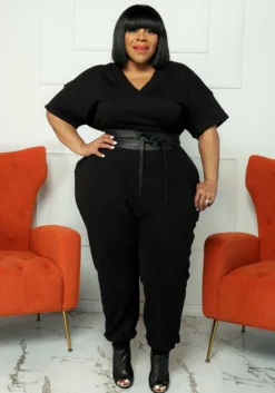 Spring Plus Size Women'S Solid Short Sleeve V-Neck Jumpsuit -Plus Size Dresses Shop 5be3ffc45f322d49