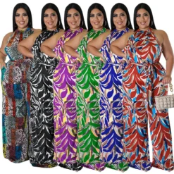 Plus Size Women's Fashion Holidays Casual Print Multicolor Jumpsuit -Plus Size Dresses Shop 5c2df5391a7d2784