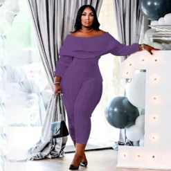 Women's Plus Size Loose Ruffle Off Shoulder Ribbed Jumpsuit -Plus Size Dresses Shop 5d09b7d97f294d62
