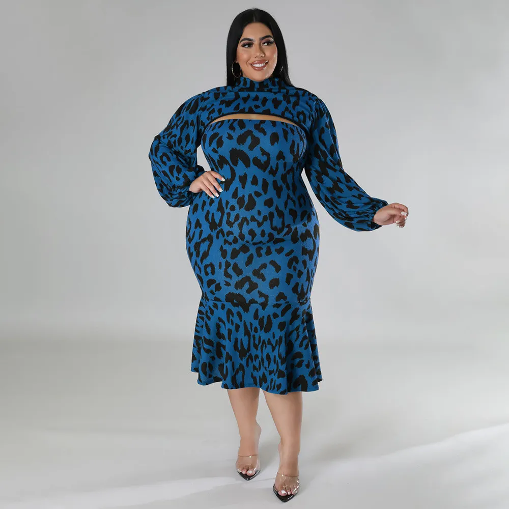 Fall Long Sleeve Printed Slim Stand Collar Long Sleeve Cape Top Strapless Ruffle Dress Wo Piece Set 17 Fall Long Sleeve Printed Slim Stand Collar Long Sleeve Cape Top Strapless Ruffle Dress Wo Piece Set - Image 15