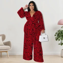 Plus Size Women'S Print Long Sleeve Wrap Wide Leg Jumpsuit -Plus Size Dresses Shop 5d5181da9fa32097